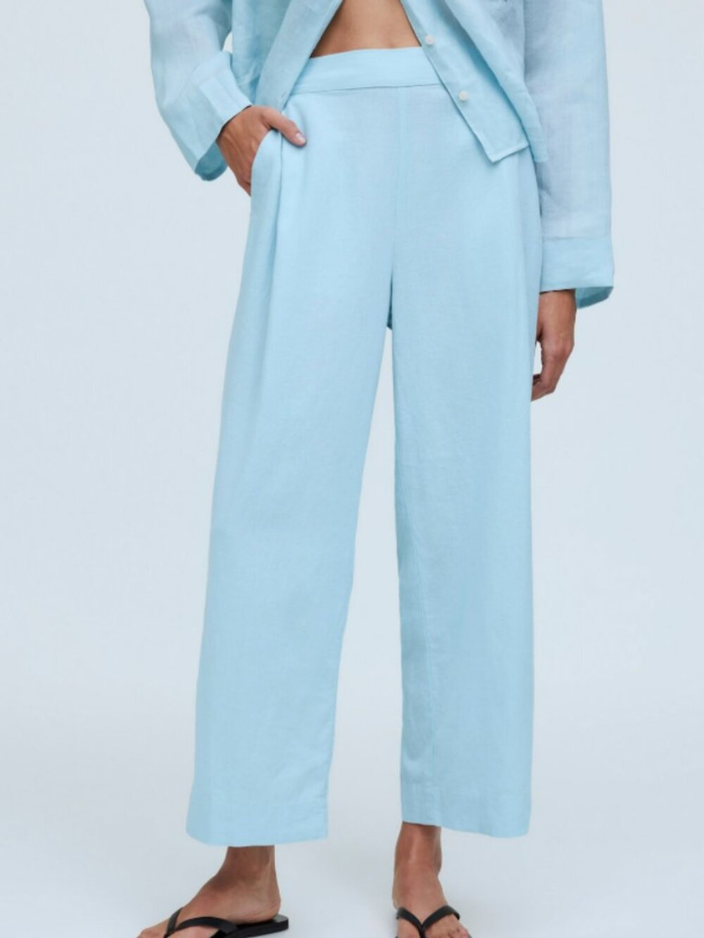 Madewell Flowy High Rise Pull On Wide Straight Leg Crop Pant in Blue Heron NWT